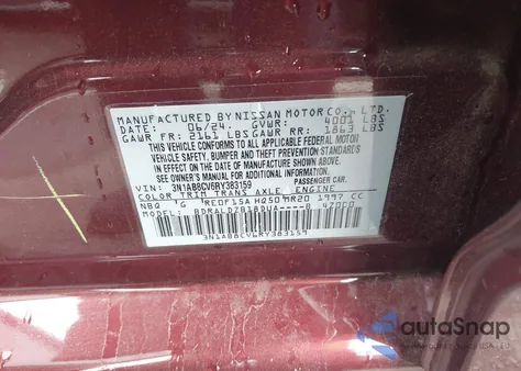 2024 Nissan Sentra Sv Xtronic Cvt z USA, uszkodzony, nr VIN 3N1AB8CV6RY383159